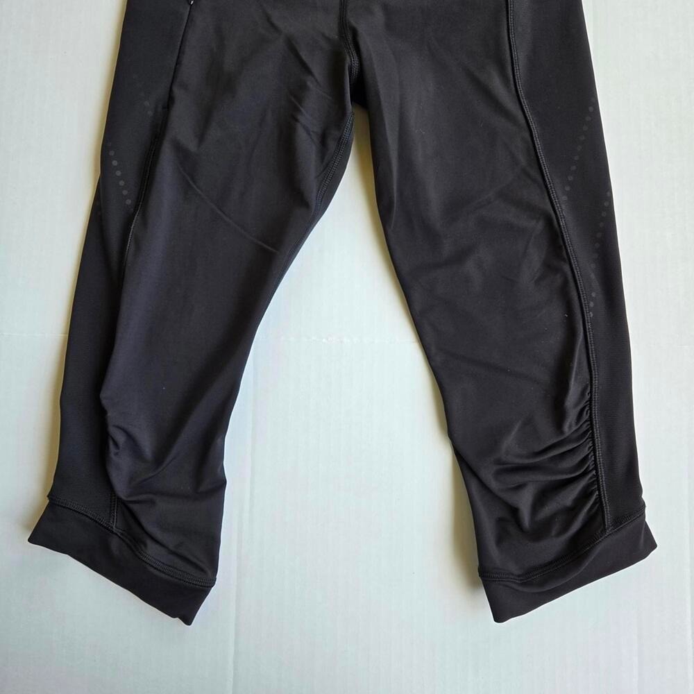 Lululemon Black Mesh Reflective Ruched Crop Leggings Size 6 Zipper Pocket Active - Picture 4 of 8